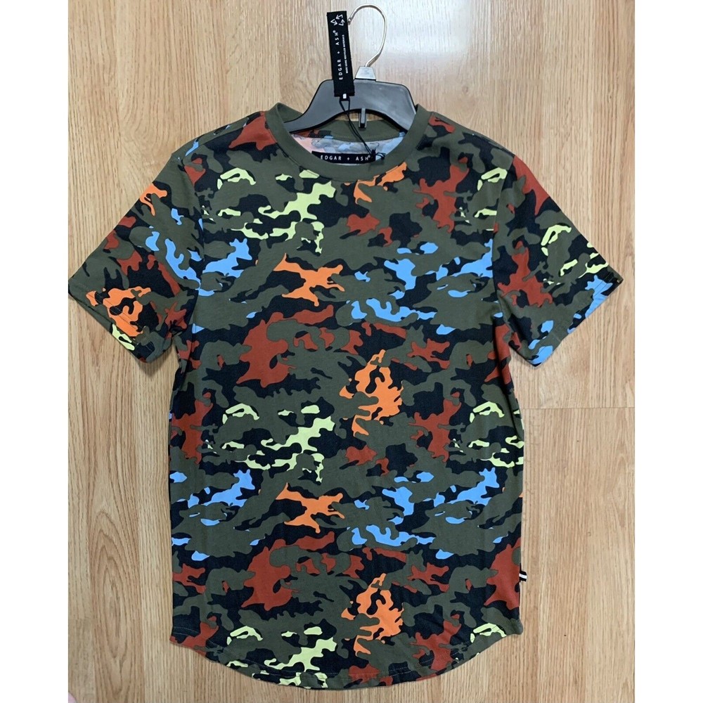 Edgar + Ash Men's Tshirt Multicolor Camouflage  Neck Short Sleeve Size Small NWT